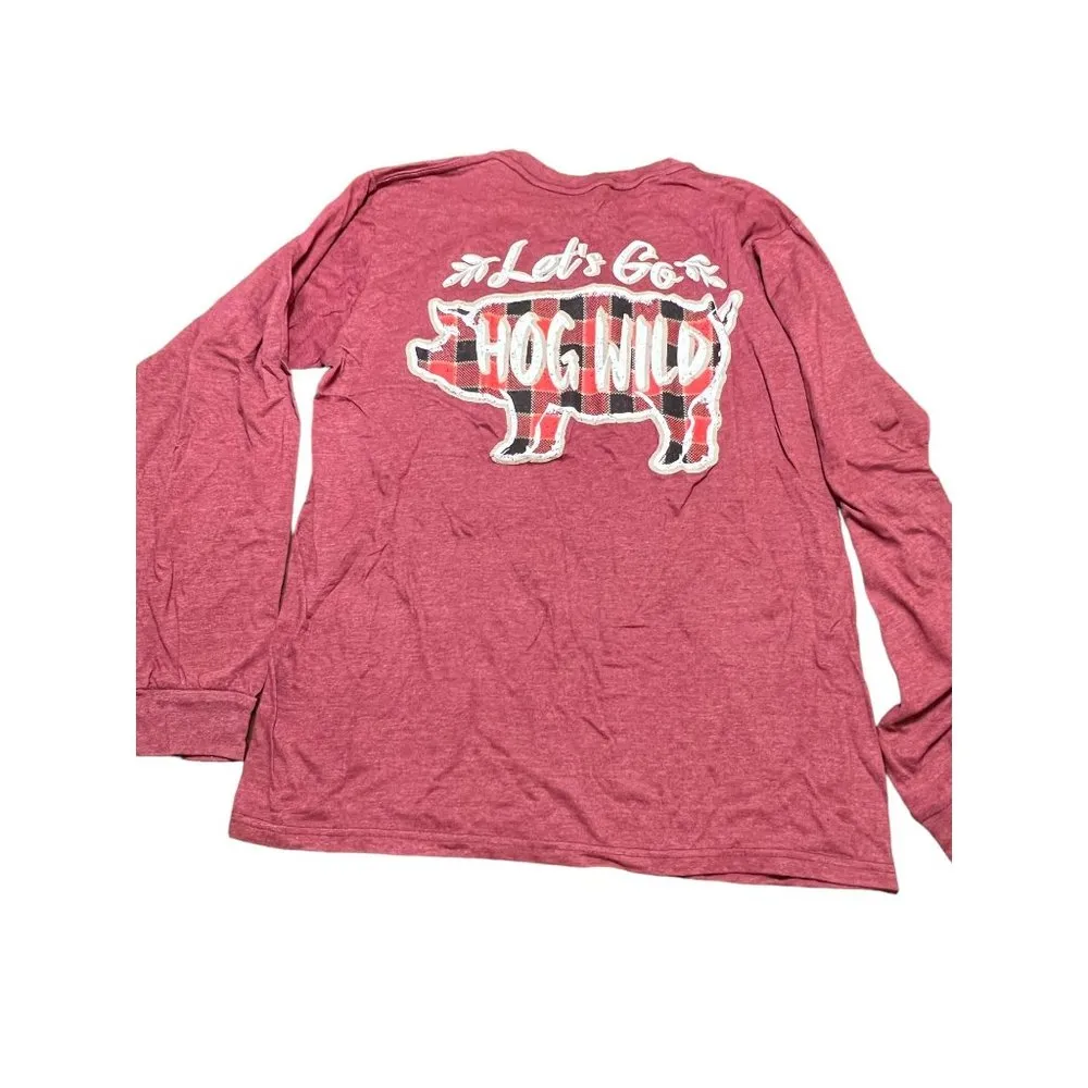 Southern Ya'll Shirt Let's Go Hog Wild Back Graphic Long Sleeves Sz L NWOT Size L - Image 2