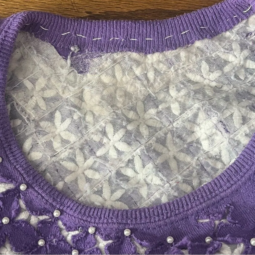 Vintage Handmade Embellished Sweatshirt M Purple Size M - Image 5