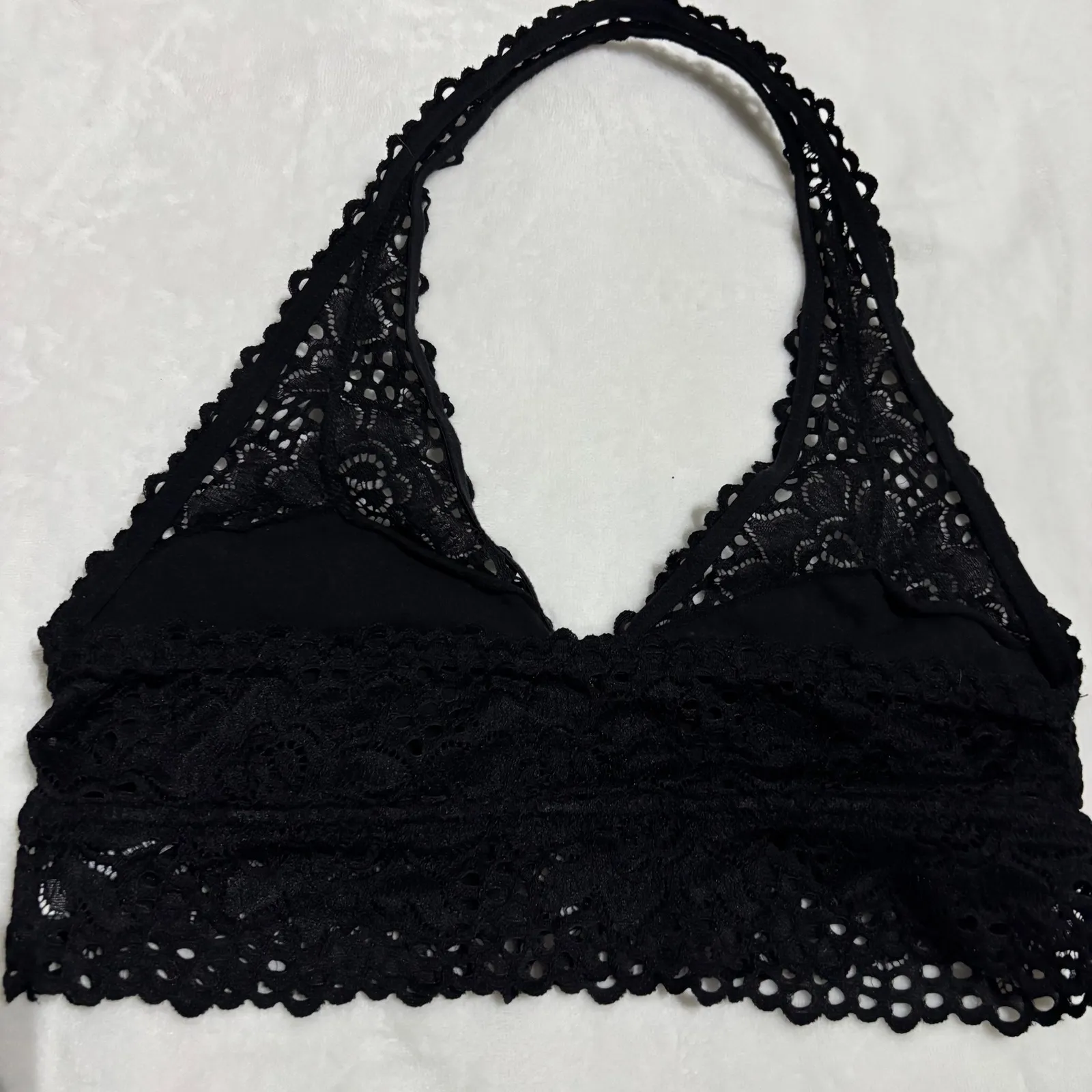 Aerie Black Crochet Floral Lace Halter Bralette Bra Whimsigoth Festival Large - Image 8
