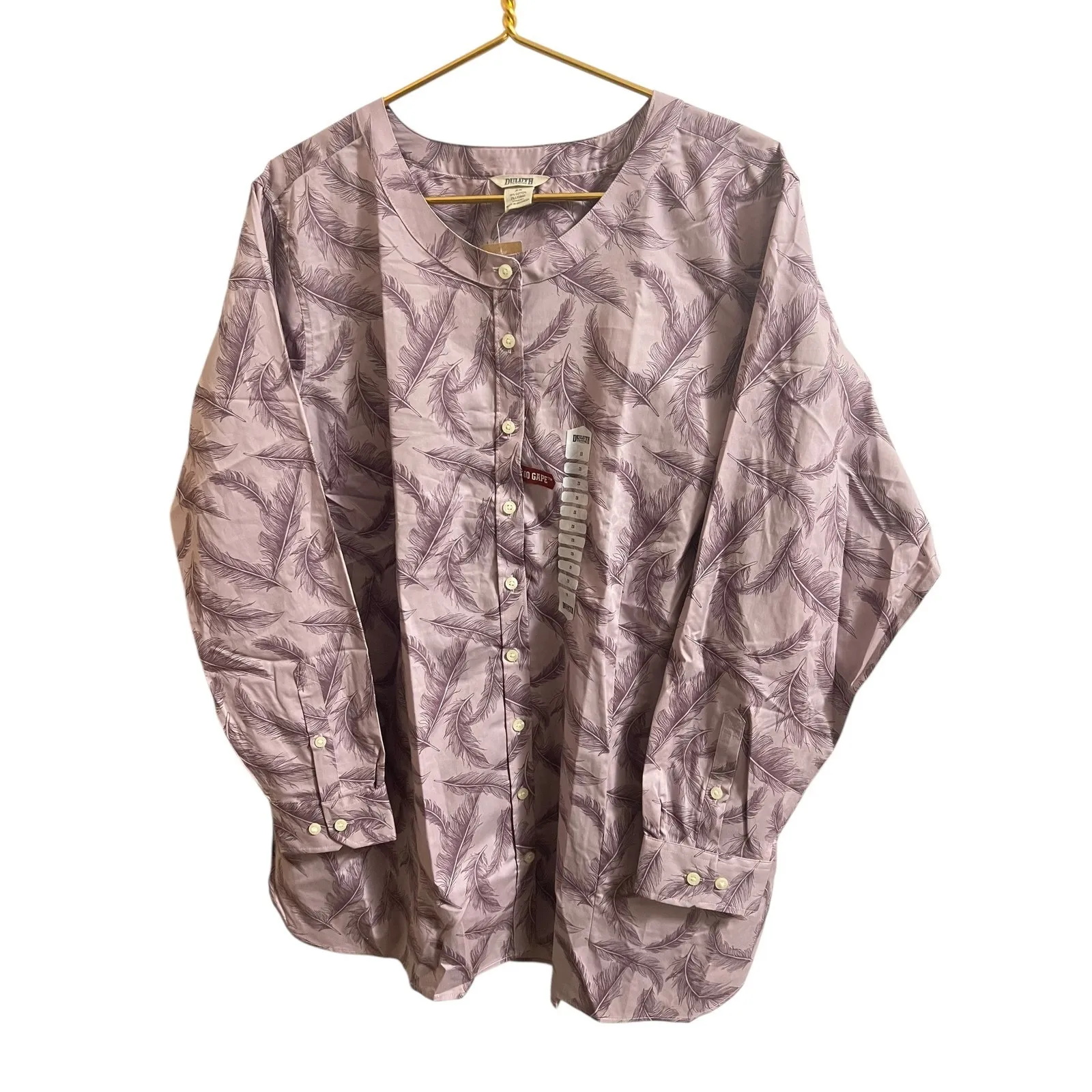 Duluth Trading Wrinklefighter Purple Feather Button Front Tunic Top Plus 1X New - Image 3