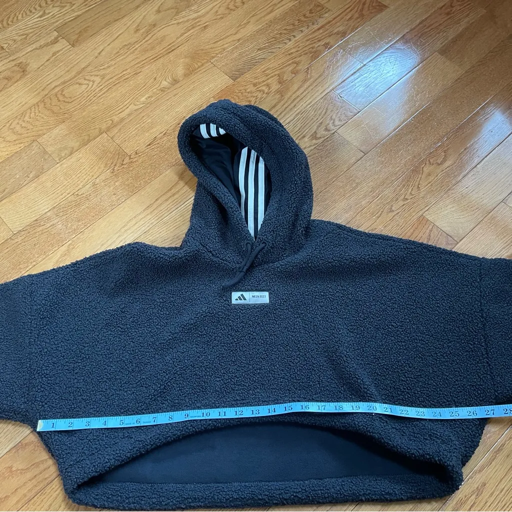 Adidas MOON BOOT Collab Women's Black Cropped Hoodie Sherpa fleece Sweatshirt L - Image 6