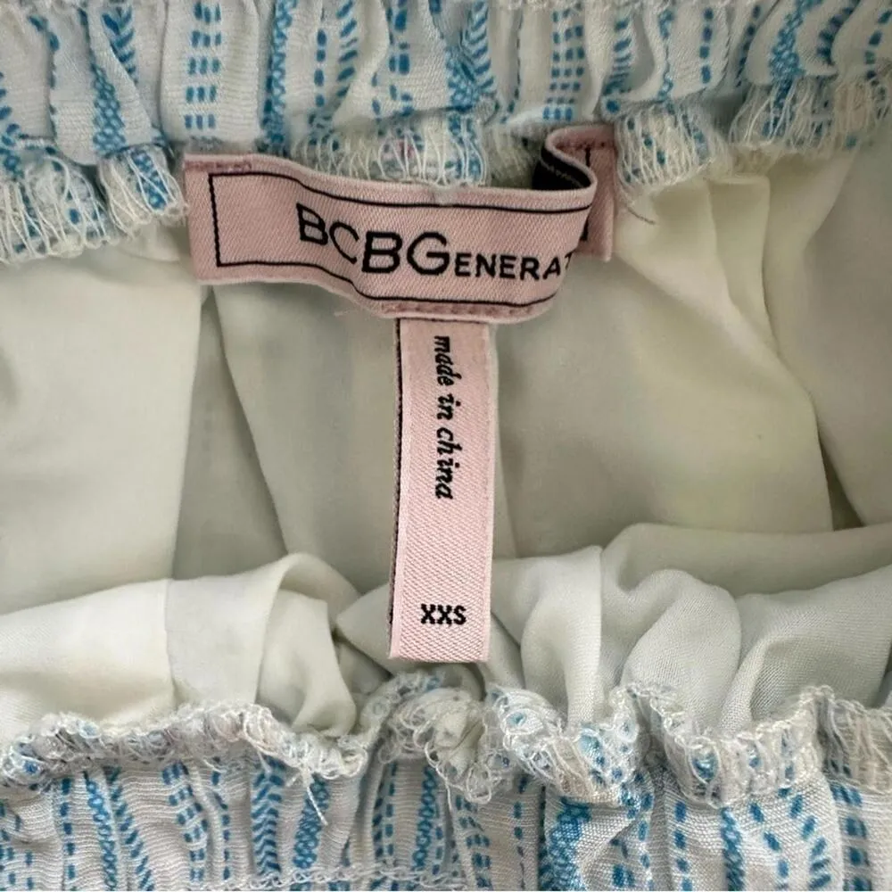 BCBGeneration Flowy High Waisted Shorts XXS White Blue Stripe - Image 7