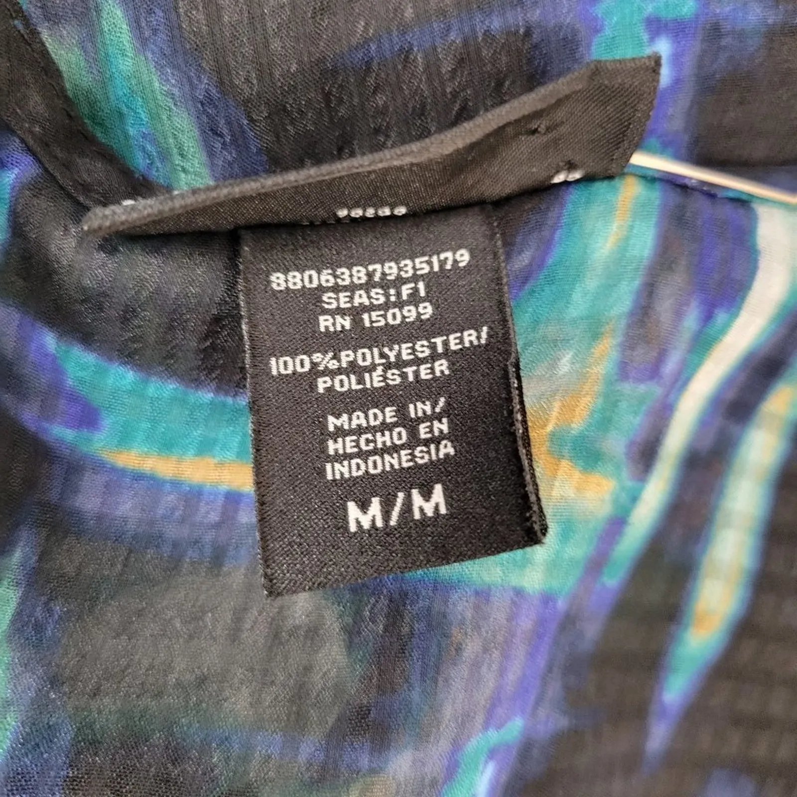 Apostrophe M Black Blue Green Abstract Print Sleeveless Ruffle Trim Tank Top - Image 7