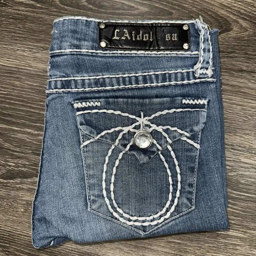 LA Idols Denim Bermuda Raw Hem Shorts Blue Size undefined - Image 3