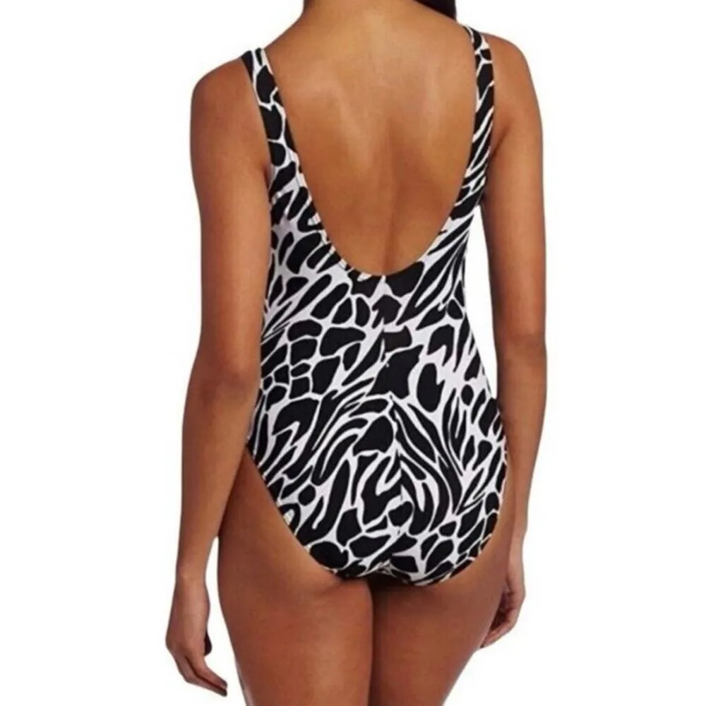 Miraclesuit One Piece Swim Suit Sonatina Go Boldly Black White Ruched Size 14D - Image 15
