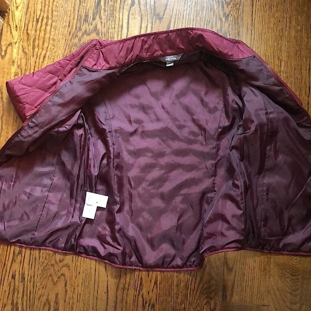 EDDIE BAUER Women’s Wine Burgundy Embroidered Diamond Pattern Quilted Coat Sz LG - Image 12