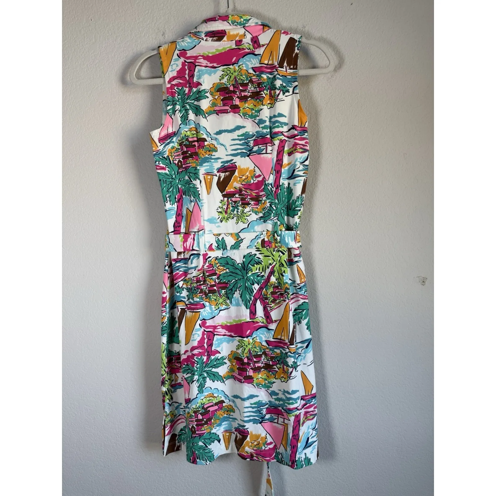 Katherine Way Tropical Button Down Belted Stretch Shirt Dress Women's Size Small - Image 8