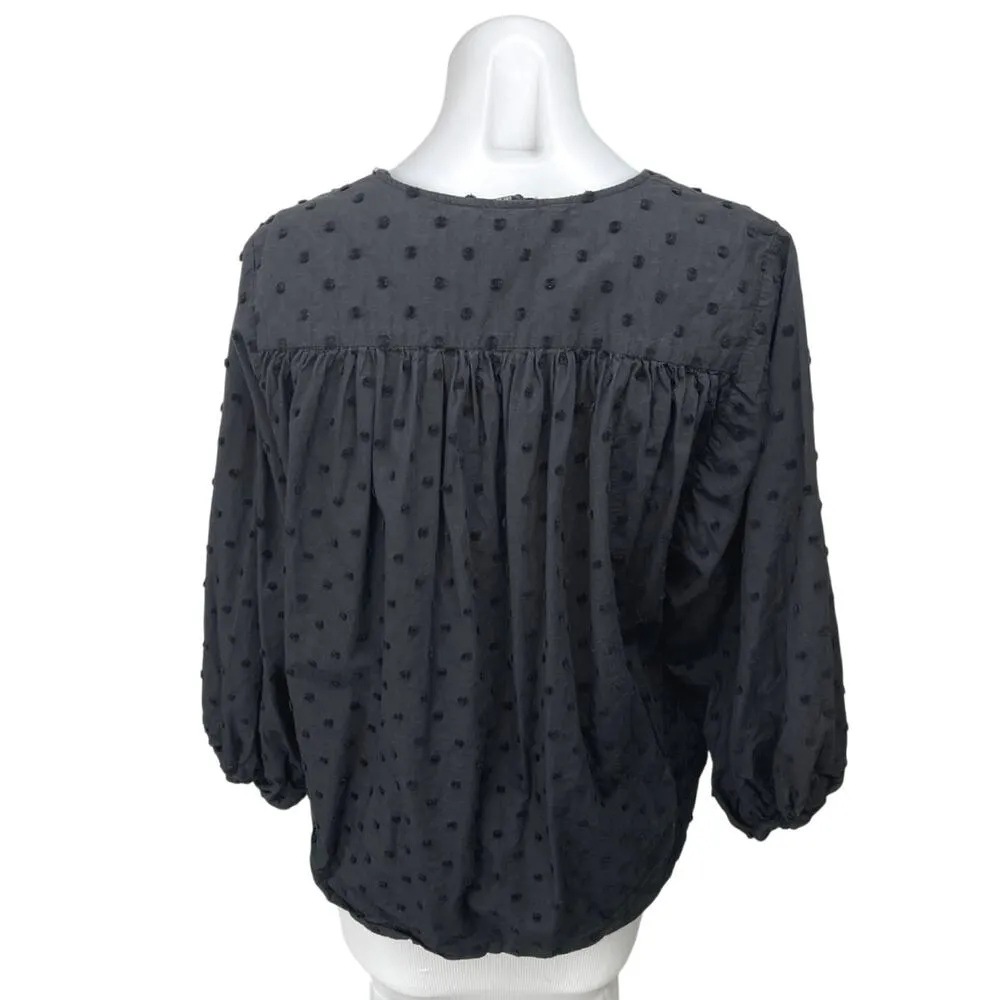 Zara Women's Black Swiss Dot Button Down Long Balloon Sleeve Blouse Top Size L - Image 2