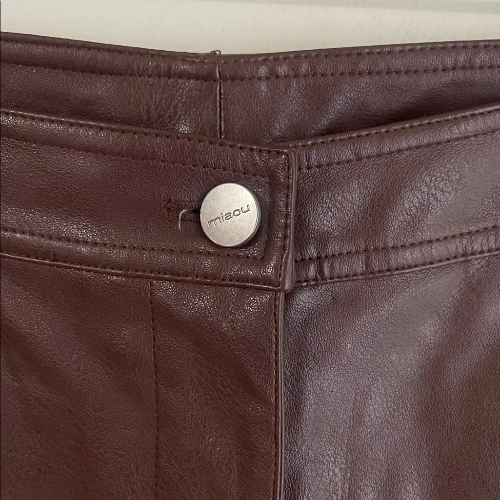 Miaou Chocolate Brown Junior Vegan Leather Pants Size M - Image 6
