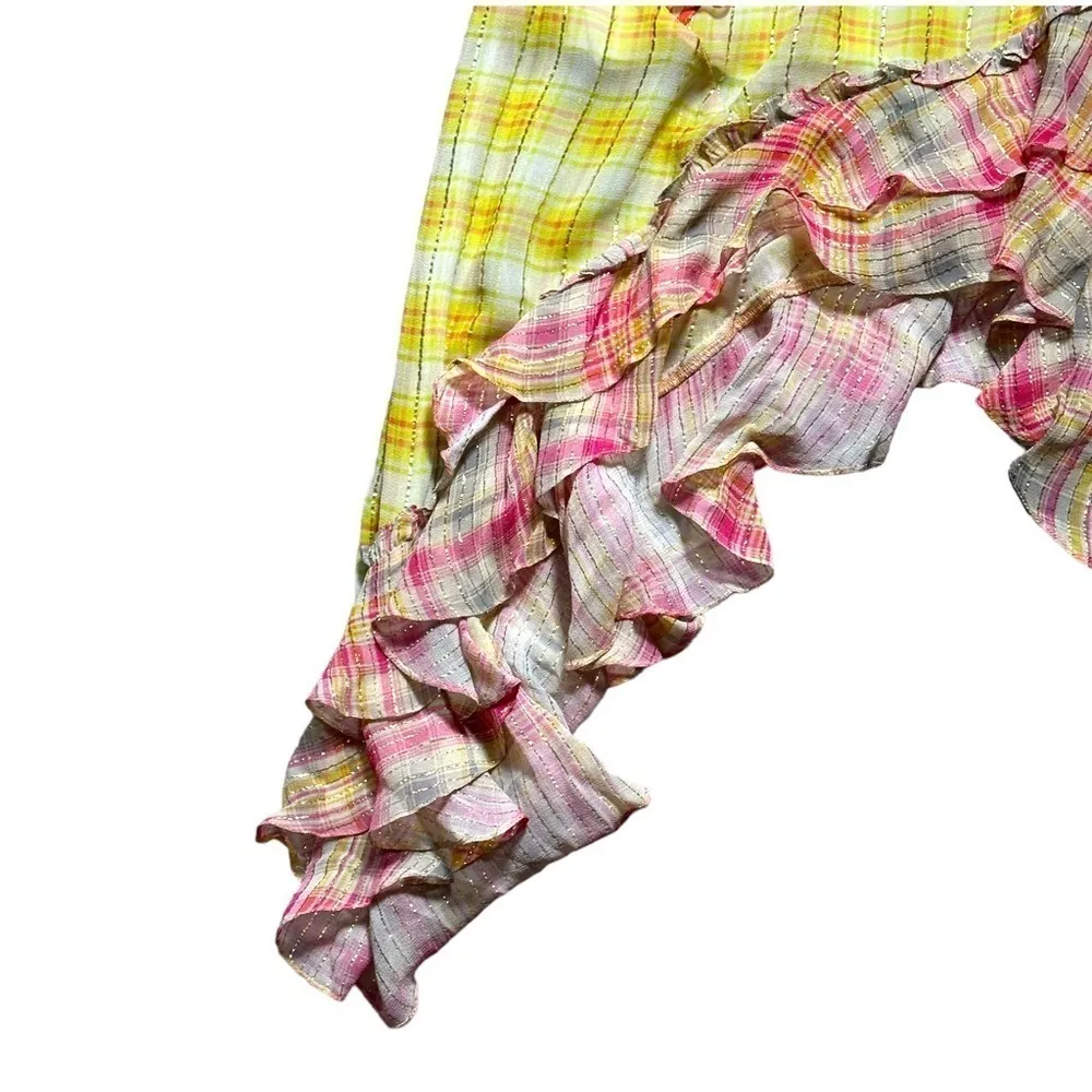 Hemant & Nandita Multi Colored Madrasi Asymmetrical Midi Dress US S Yellow - Image 5