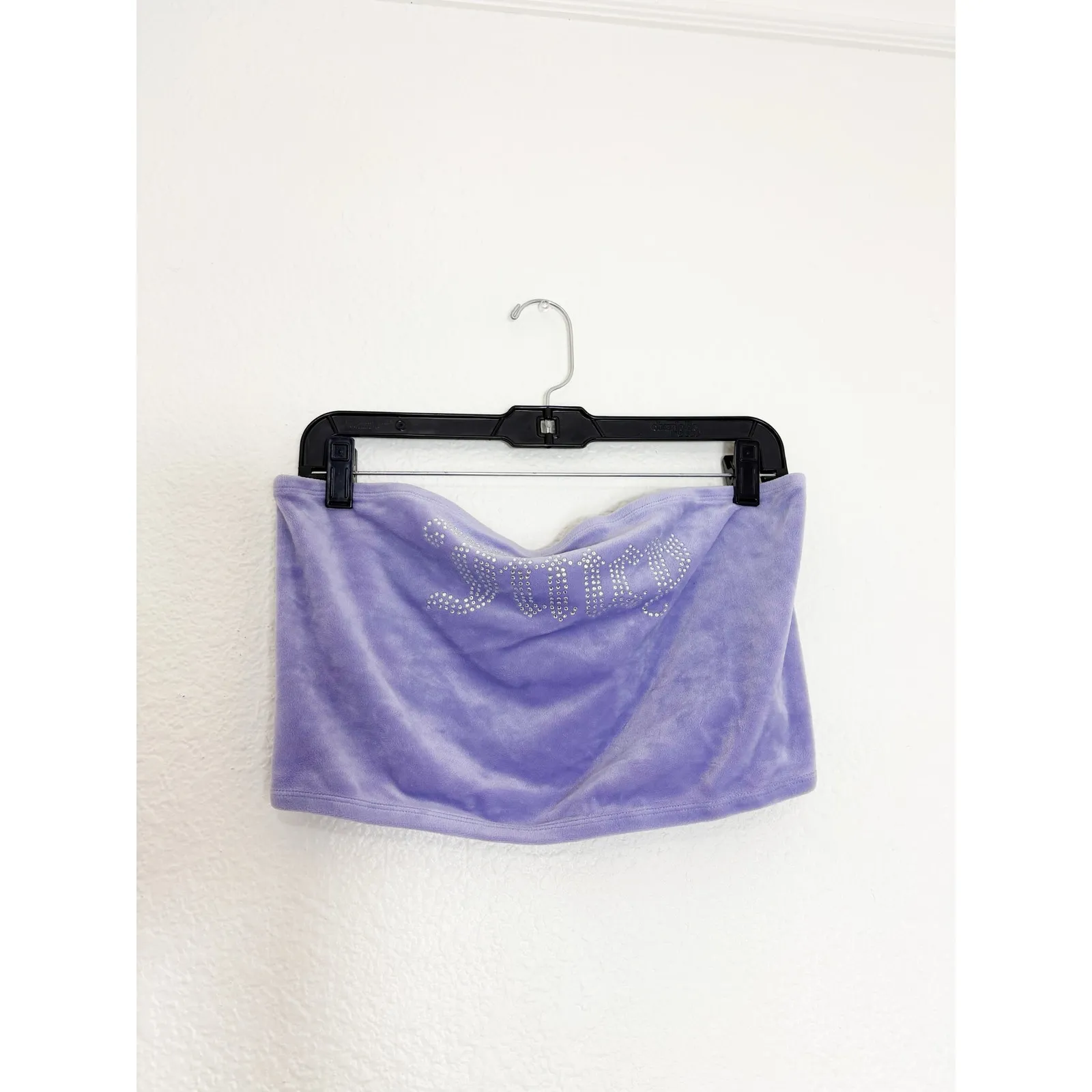 Vintage Y2K Juicy Couture X Forever 21 Purple Velvet Rhinestone Crop Top Large - Image 4