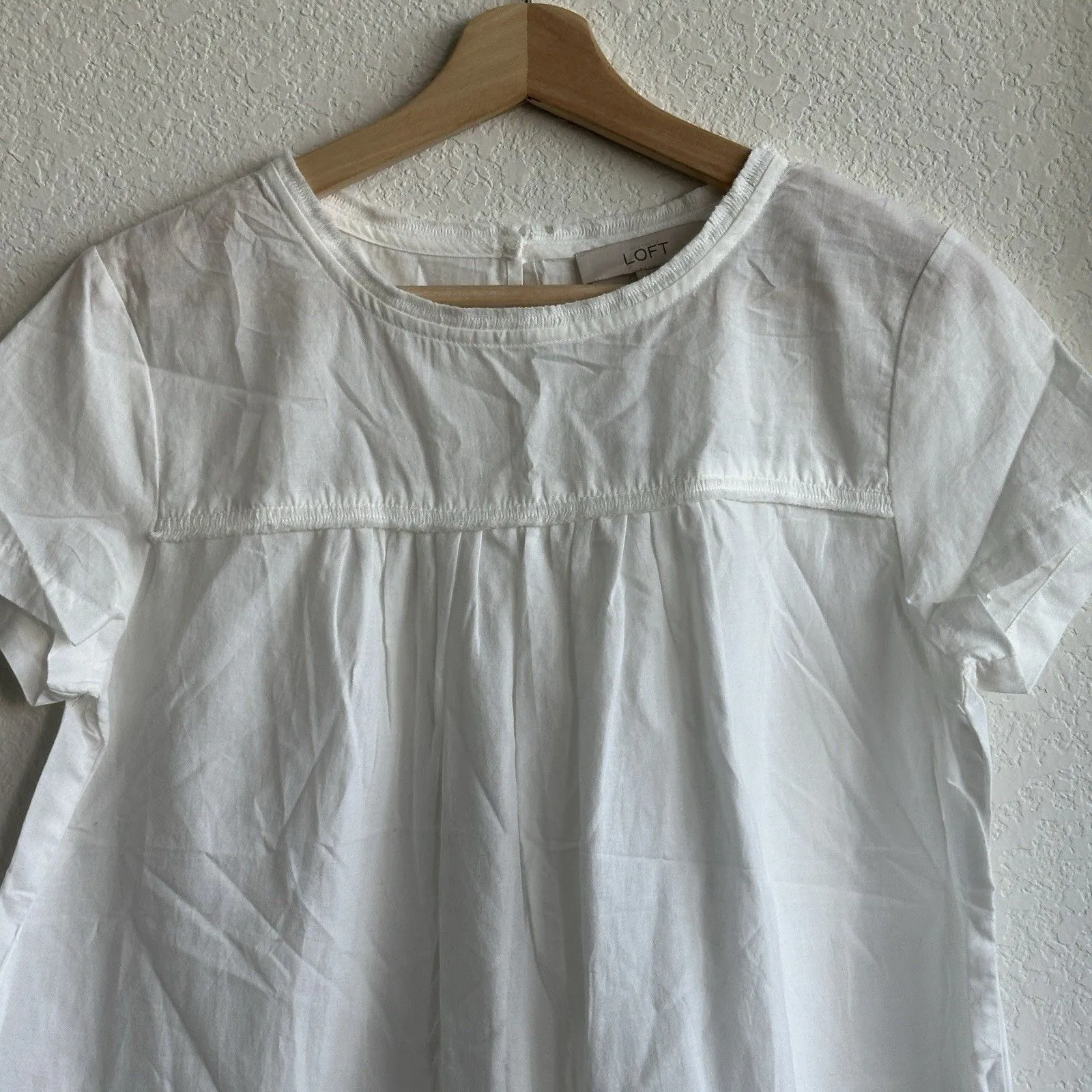 LOFT Peasant Swing Shirt Blouse White Flocked Floral Design S - Image 5