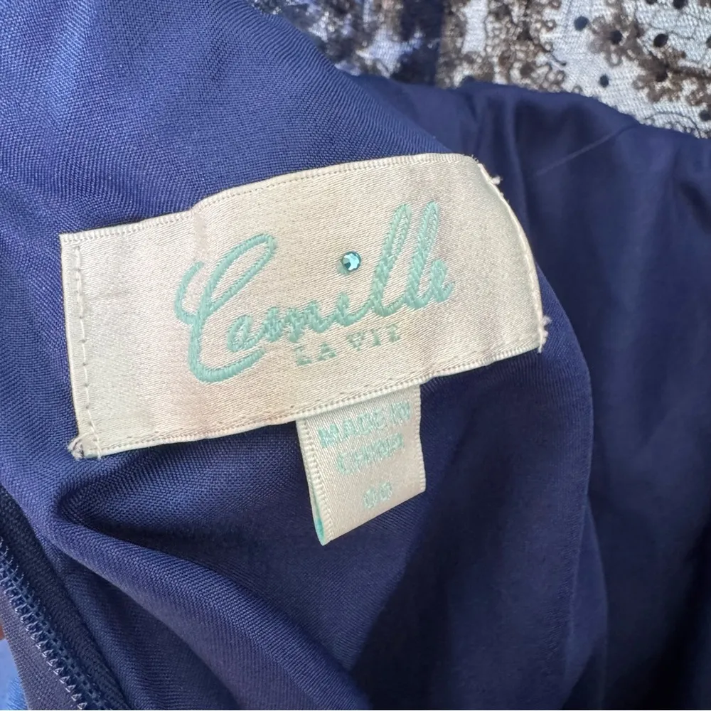 Camille La Vie Embroidered Sequin Formal Prom Pageant Mini Dress Blue Size 00 - Image 11