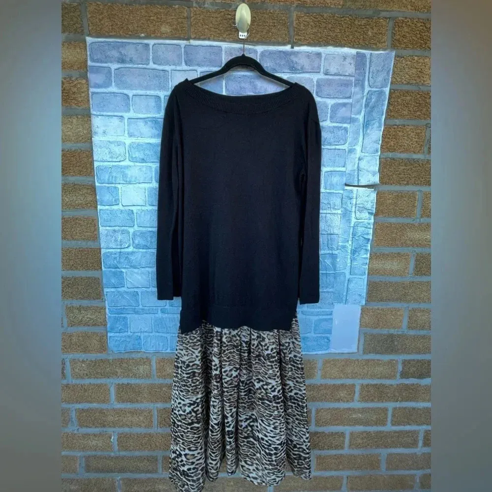 Muche Et Muchette Womens Knit Sweater Dress One Size Chiffon Layered Leopard Black - Image 4