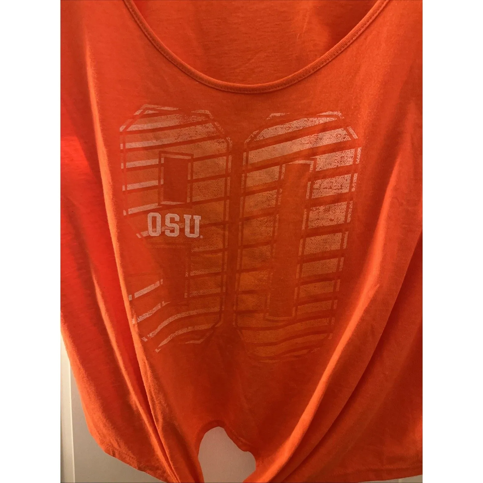Oregon State University OSU 99 Cropped T-Shirt Bottom Tie Front Orange Women's M - Image 6