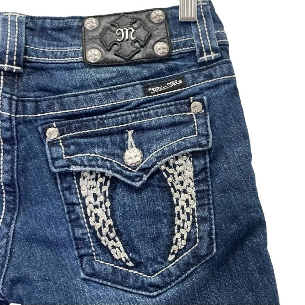 Miss Me Bermuda Shorts Medium Wash Bling Angel Wing Cut-off Jean Shorts Size 28 - Image 11