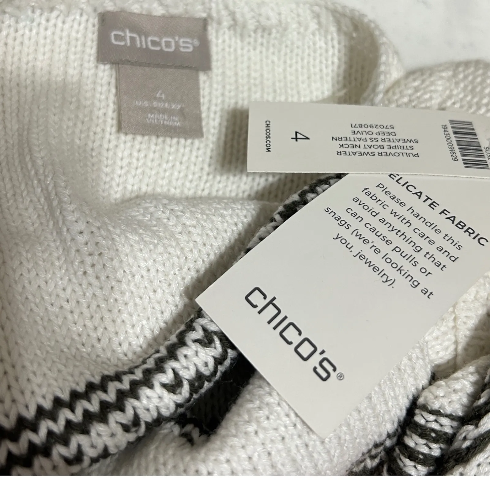 Chicos 4 Womens Sweater 2X Stripe Boatneck Textured Knit Coastal Beachy Indie - Image 6