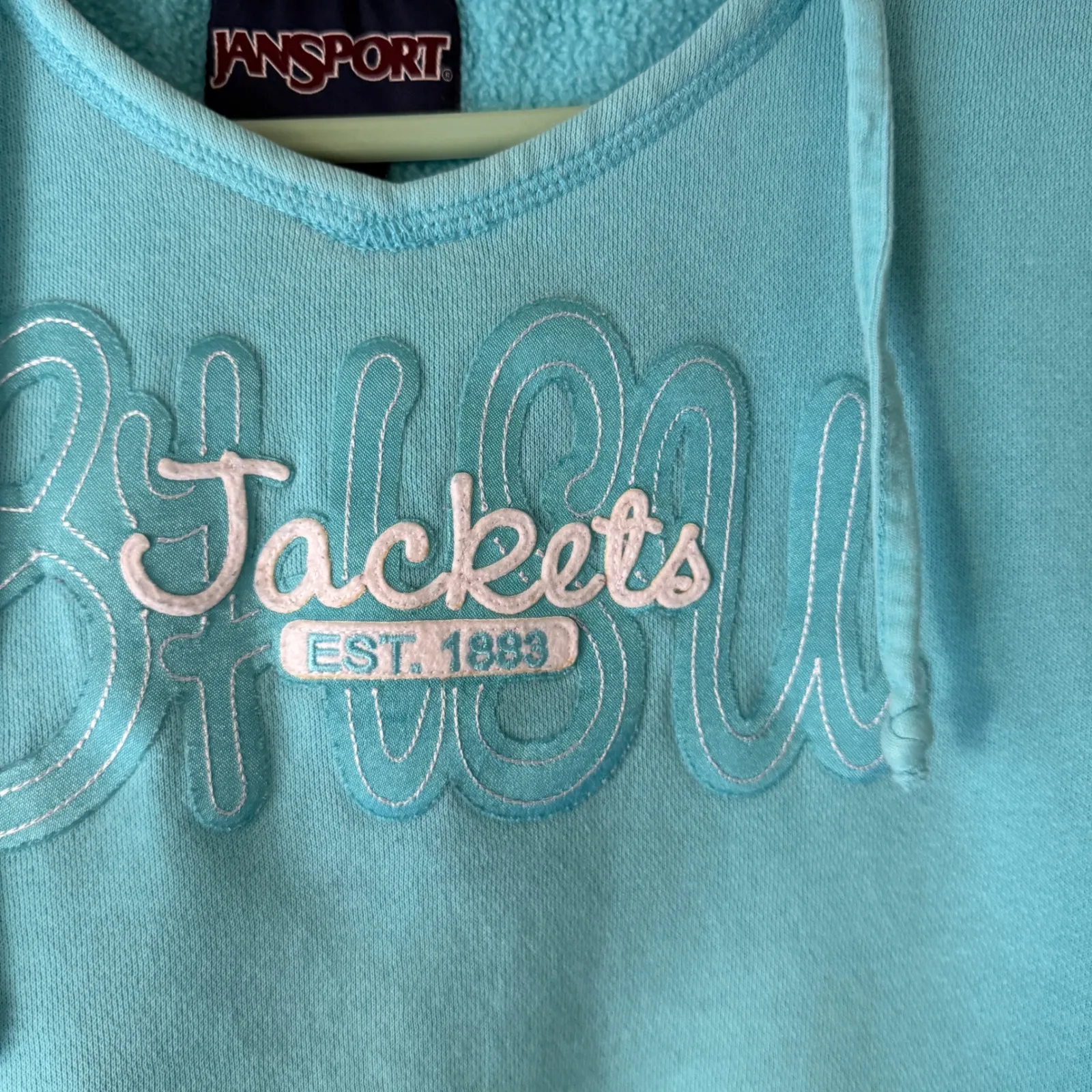 Jansport Vintage 90s Y2k Teal Blue Pullover Hoodie Sweatshirt Logo Women's L - Image 3