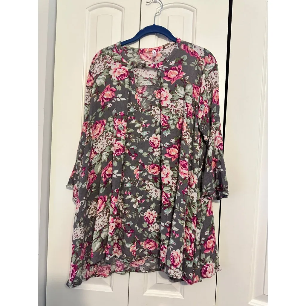 Pink Blush gray‎ and pink floral maternity tunic blouse L - Image 7