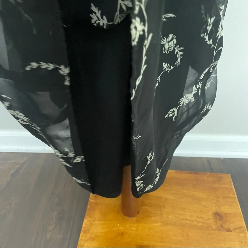 Vintage Maxi Skirt Asian Floral Dark Fairy Grunge Whimsigoth Black Sheer 90s Y2K Gray Size 14 - Image 9
