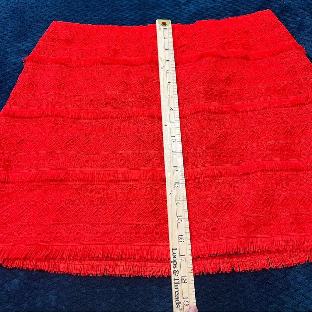 J. Crew‎ Factory Red Fringe Lace Mini Skirt Exposed Zipper Size 12 - Image 12