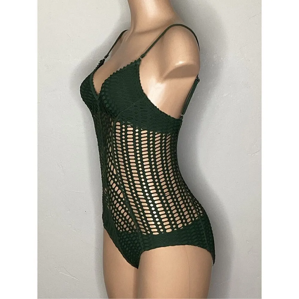 NEW. Robin Piccone green crochet one piece. Small. Retails $158 - Image 9