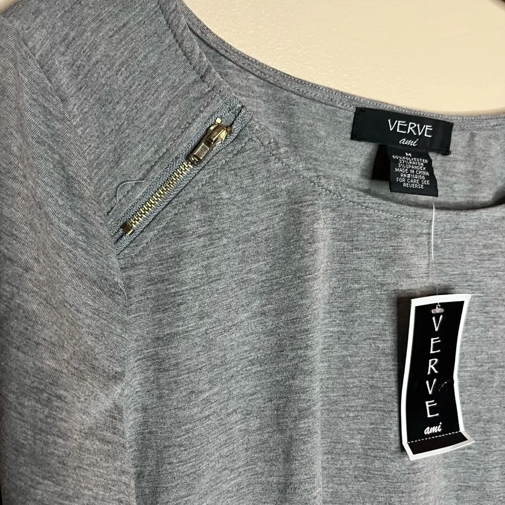 Verve Ami Drizzle Heather Zipper Shoulder Gray Blouse - Image 4