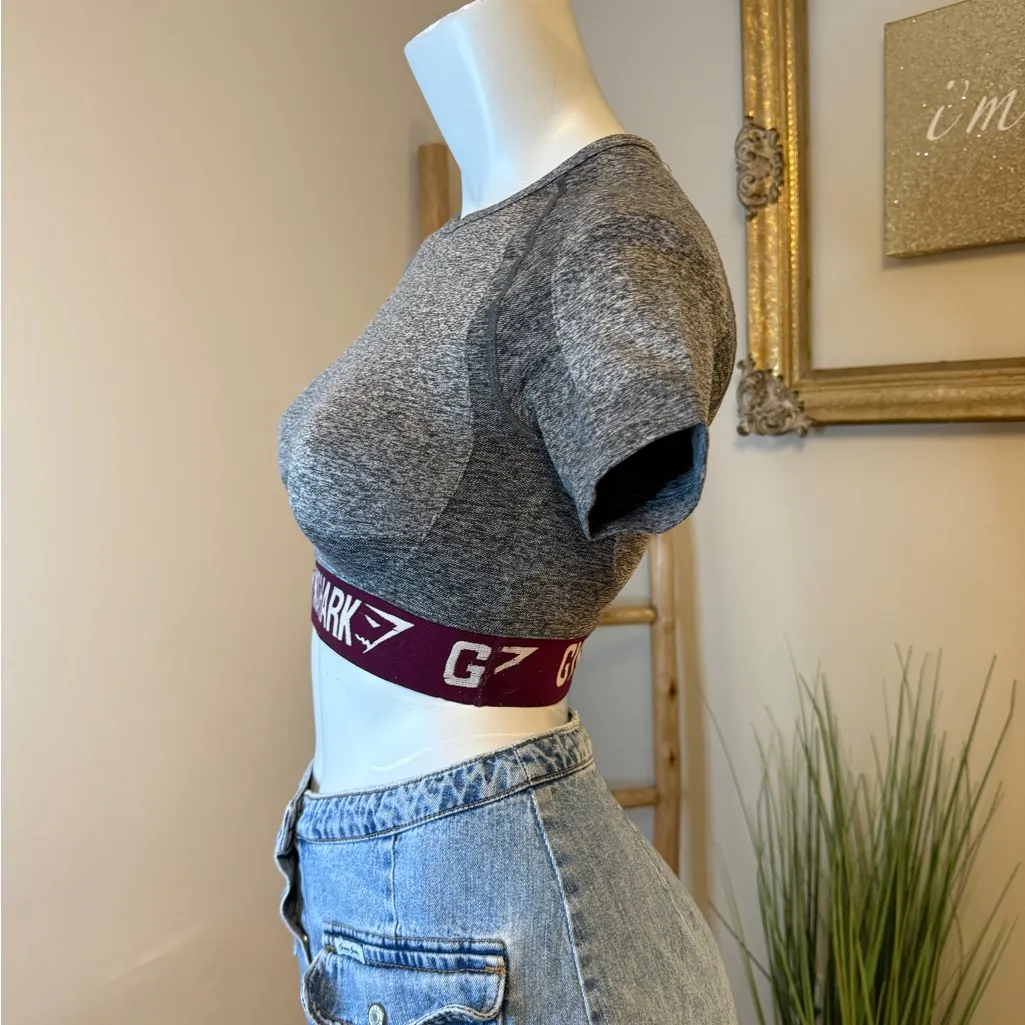 Gymshark Flex Crop Top - Charcoal/Deep Plum Small - Image 4