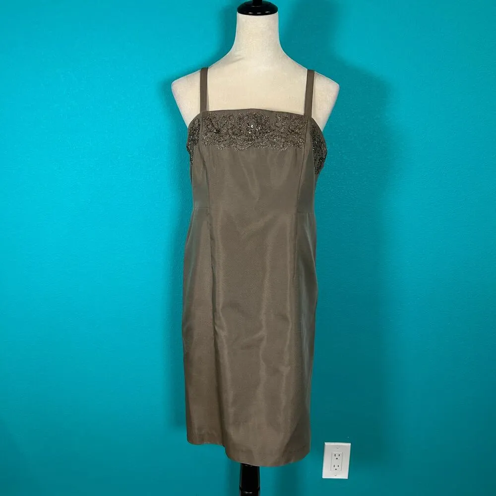 Alex Evenings Brown Beaded Midi & Jacket 2 Piece Dress Wedding Size  10P - Image 4