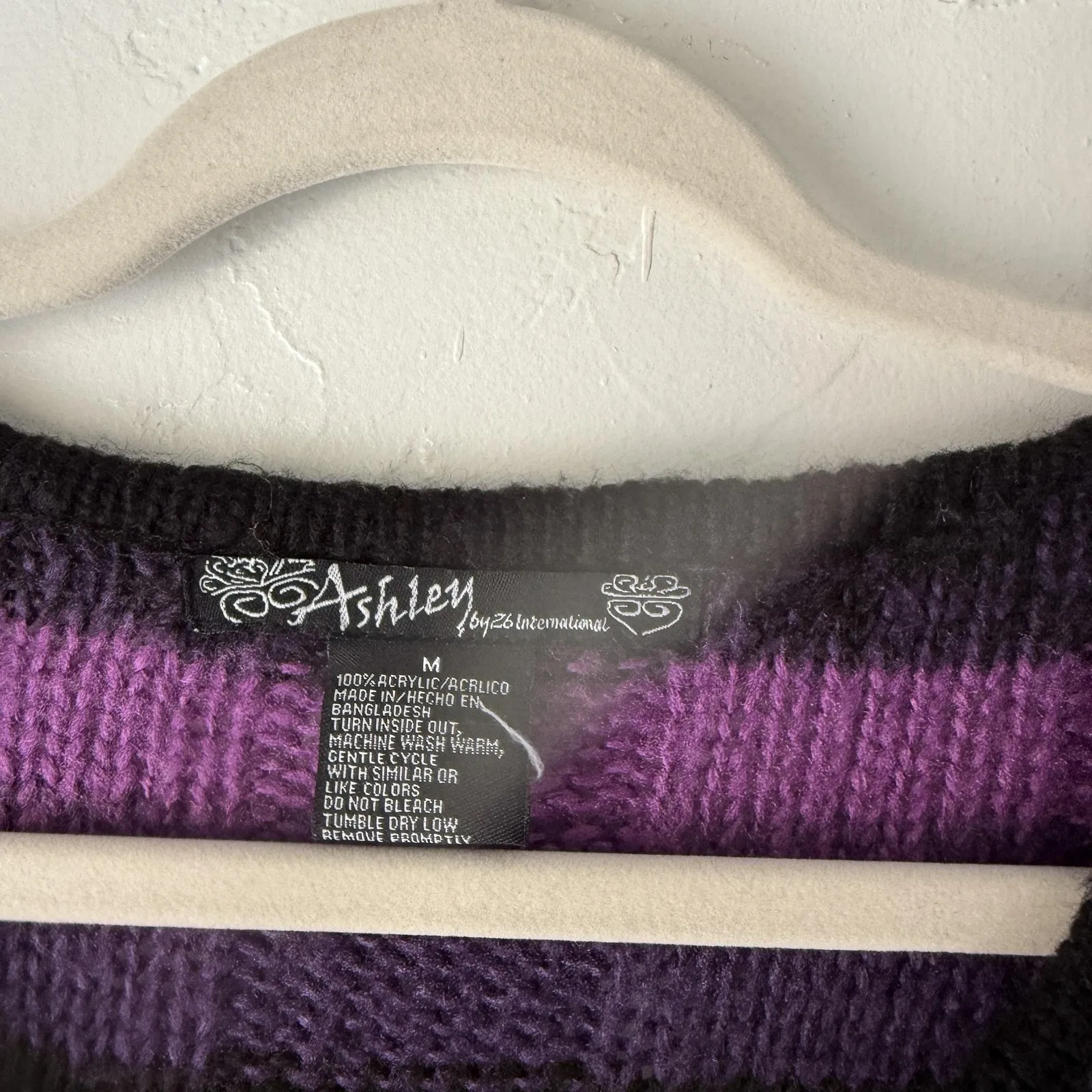 Ashley Sweater‎ Y2k Medium Purple Pink Black Striped Knit Long Sleeve Babydoll - Image 4