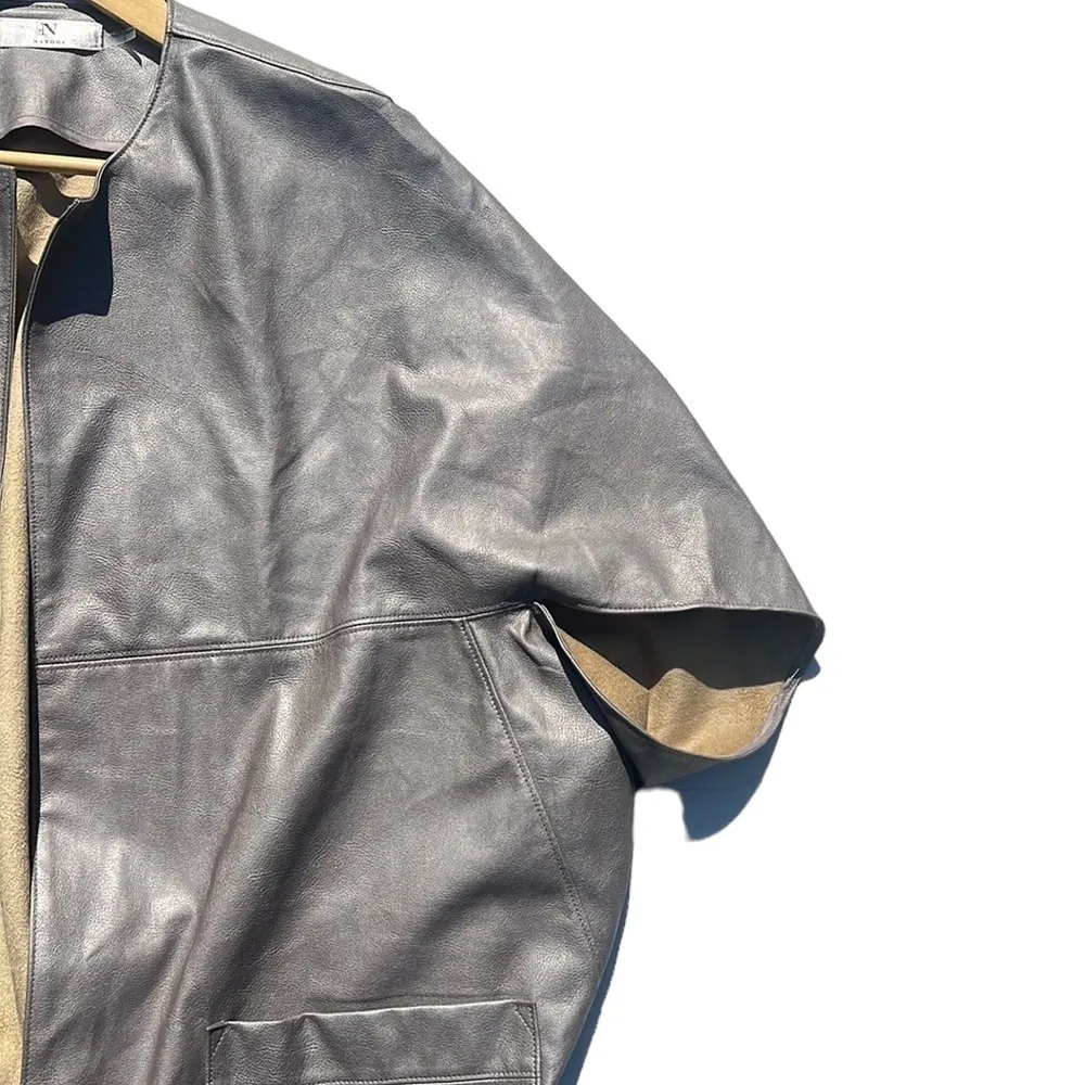 Natori Vegan Leather Gray Kimono Style Jacket Size Small - Image 6