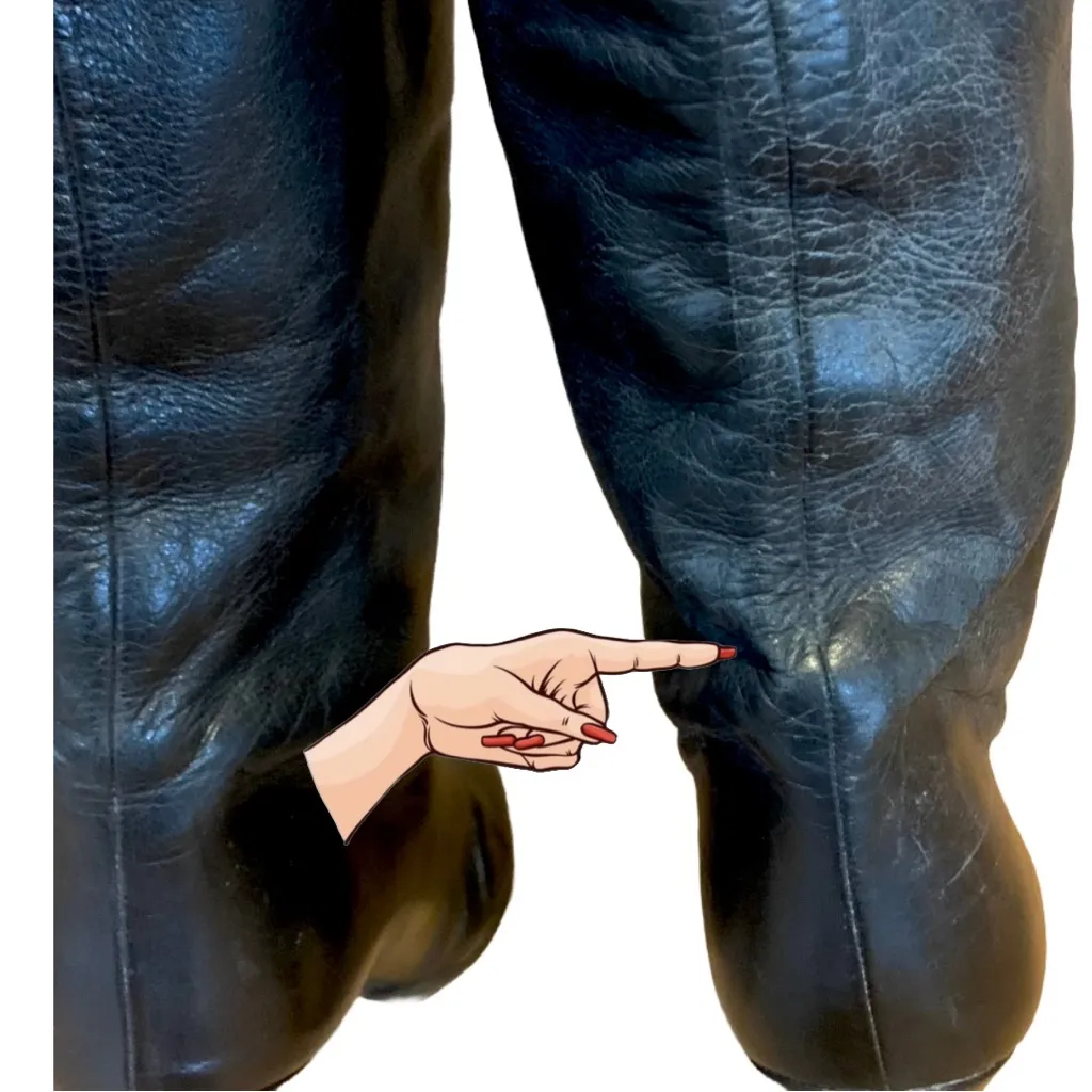 VINTAGE 1980'S ANNE KLEIN BLACK LEATHER HEELED CALF HIGH BOOTS (6) - Image 11