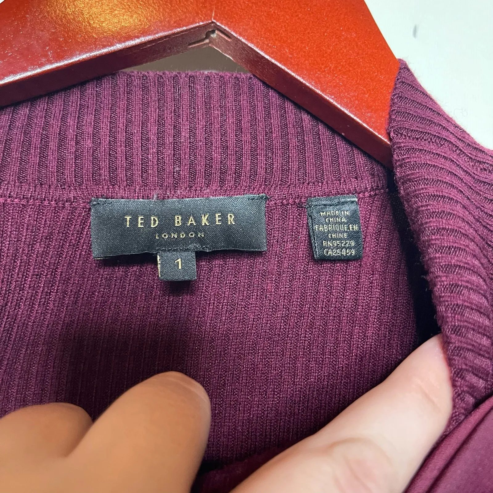 Ted Baker Extravagant Bow Ribbed Knit Cashmere Sweater Burgundy Womens 1 - Image 7