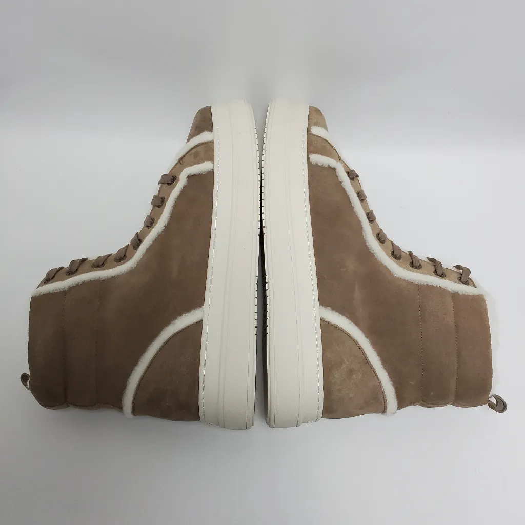 J Slides NYC Nadal Faux Fur High Top Platform Boot Sneakers Taupe Suede Size 9.5 White - Image 14