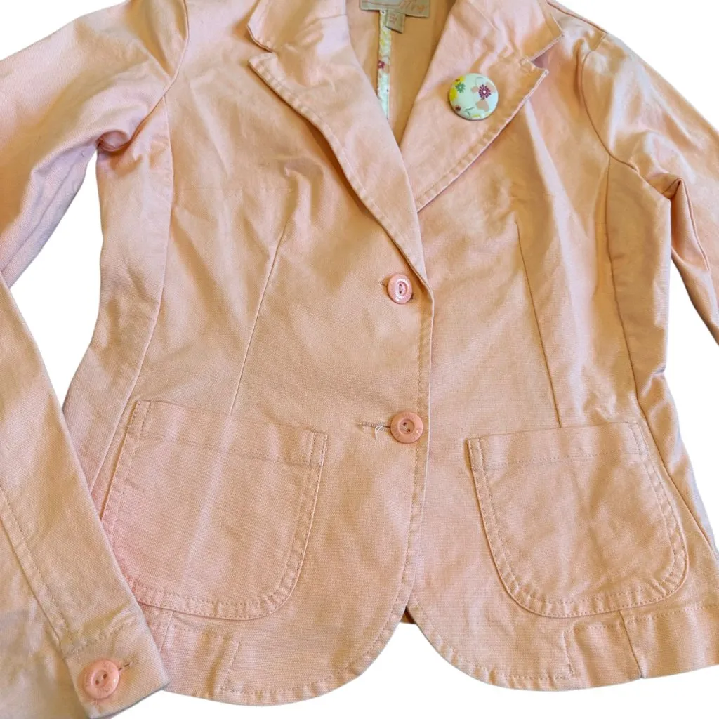 MNG Mango Suit Denim Fabric Blazer Jacket Peach Button - Image 4