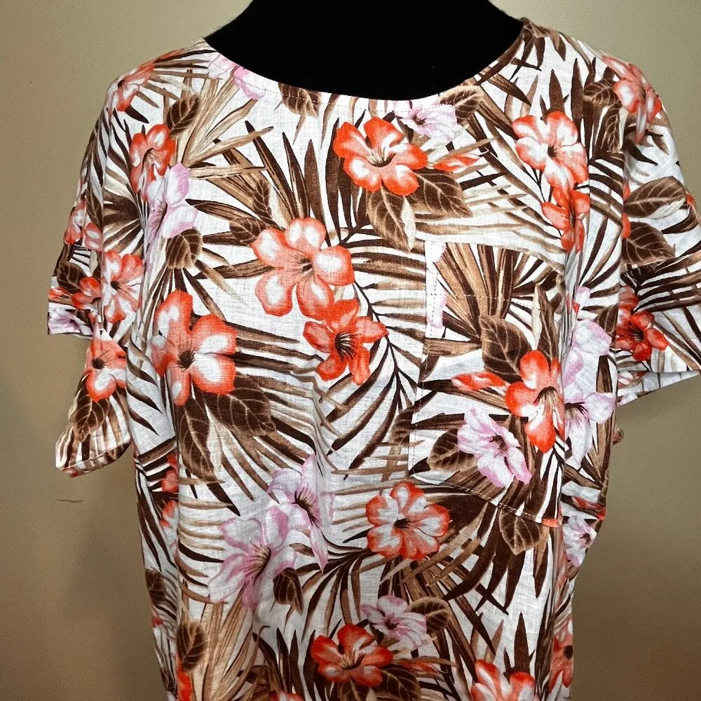 Lands End Linen Palm Leaf Top 100% Linen Size M 10 - Image 2