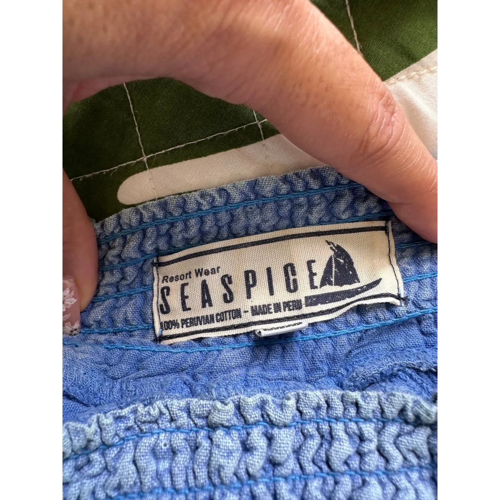 Seaspice Resort Wear 100% Peruvian Cotton Faux Wrap Smocked Waist Shorts M Blue Size M - Image 4