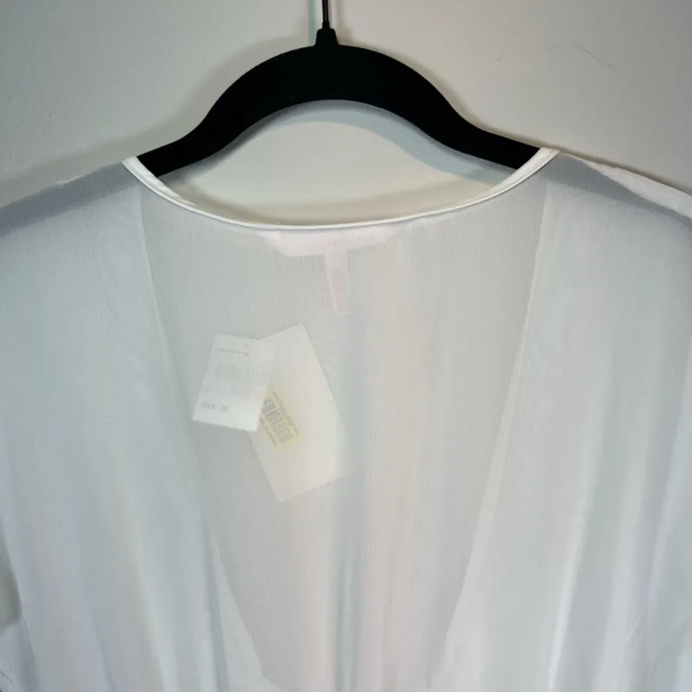 Belle Nuit Intimates Tie Waist Sheer Robe Ivory Beaded Embroidered Bridal Medium White - Image 11