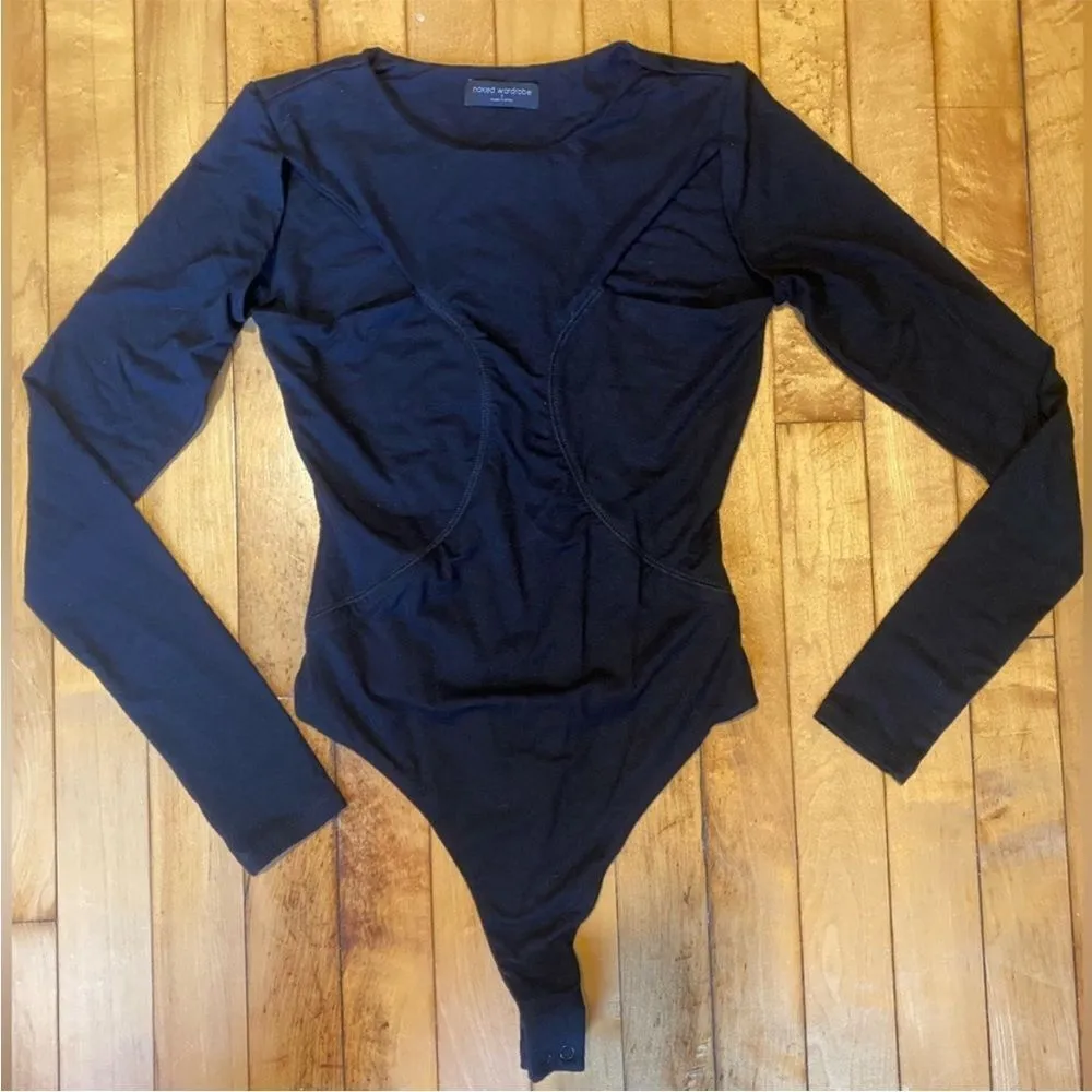 Naked Wardrobe Black Cutout Jersey Long Sleeve Bodysuit - Image 2