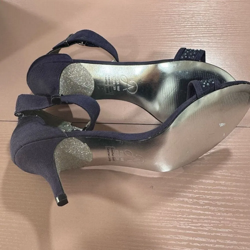 ADRIANNA PAPELL 9 AVRIL CRYSTAL FAILLE EVENING HEELED BLUE SANDAL - Image 5