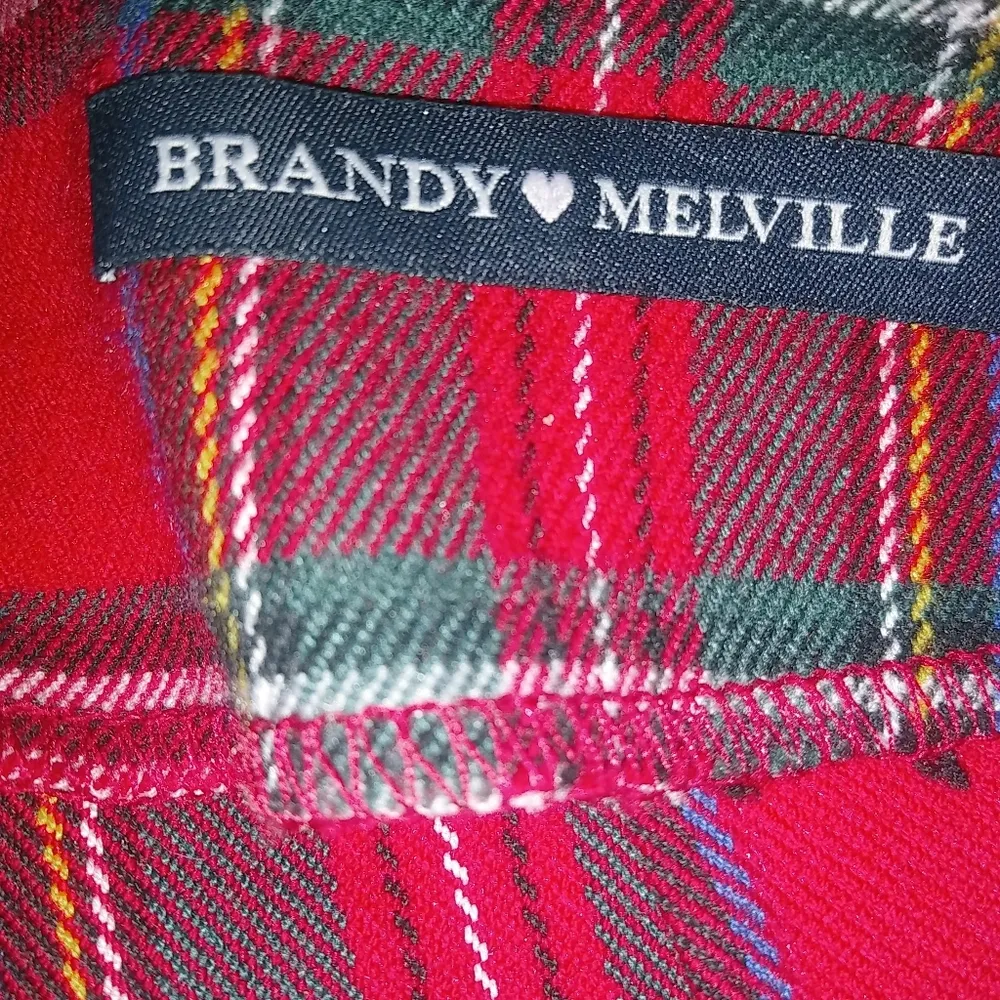 Brandy Melville 24 XS Red Tartan Plaid Stretch Mini Skirt - Image 5