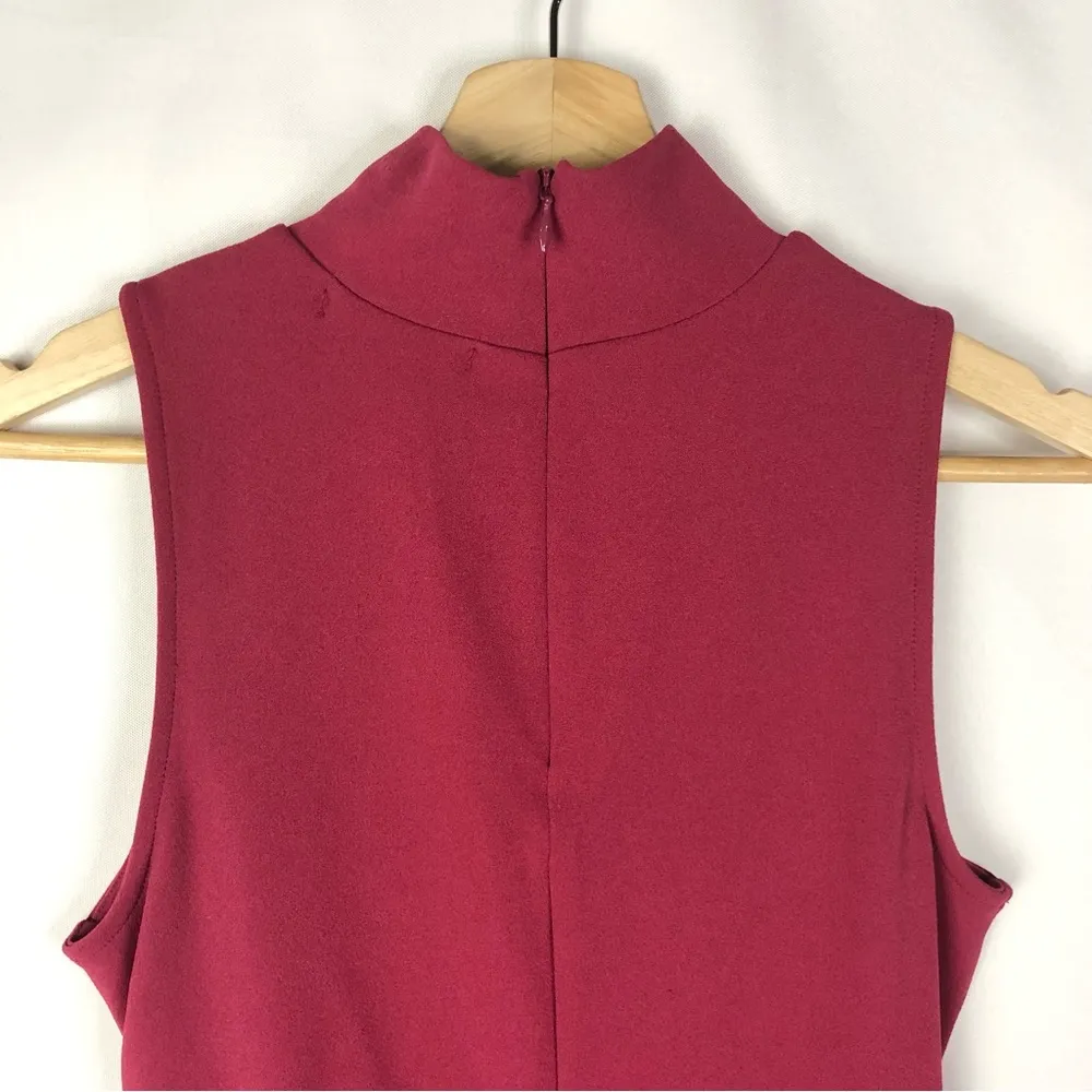 Chelsea28 Red Mock Neck Sheath Ruched Side Midi Dress XS - Image 4