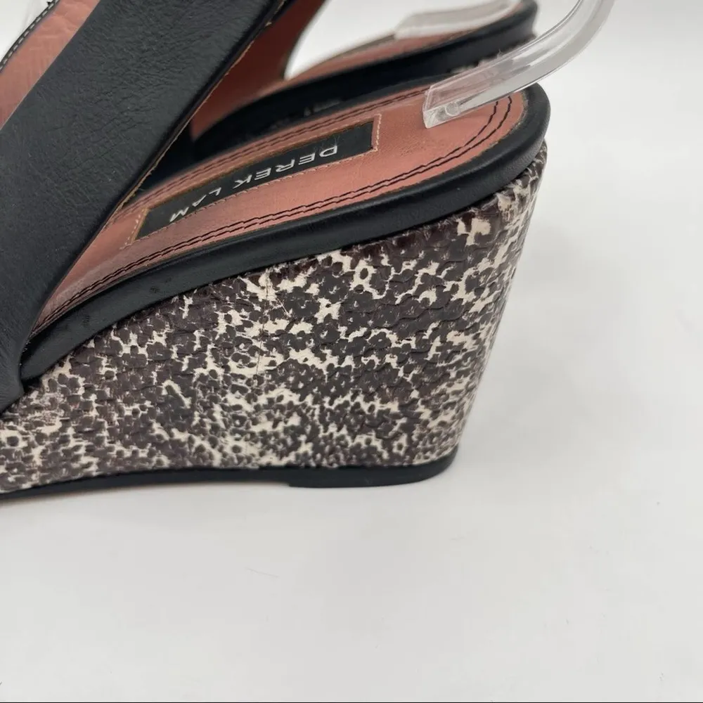 DEREK LAM Snakeskin Wedge Black Leather Strappy Slingback Shoes Heels Size 7 - Image 5