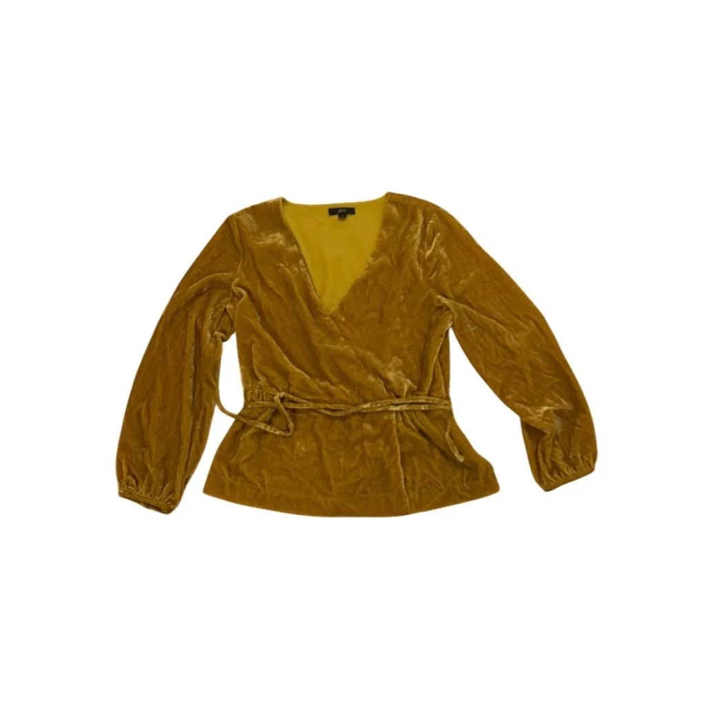 J. Crew Women's Velvet Faux Wrap Top Gold V-Neck Long Sleeve size 6 - Image 4