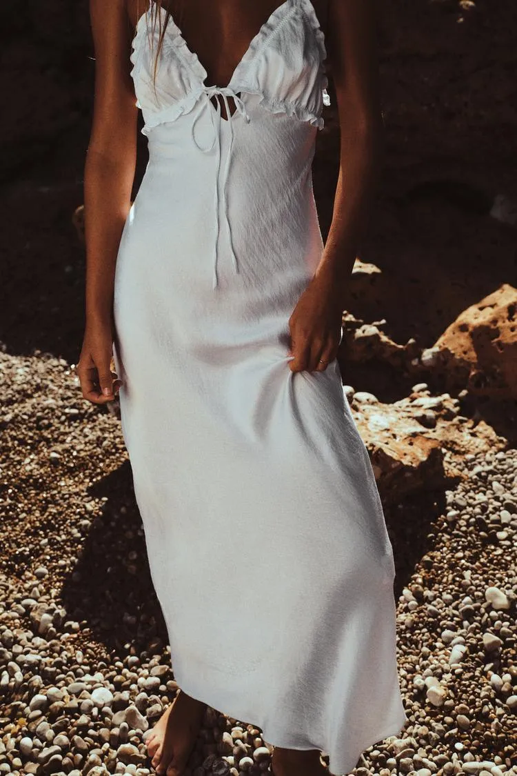 dress white midi ruffled satin lingerie inspired bodycon fitted wedding - Image 12