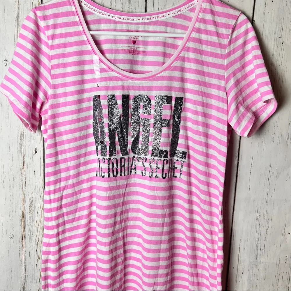 Victoria's Secret Women's Striped Crewneck Graphic Logo Short Sleeve Sleepwear - Image 7