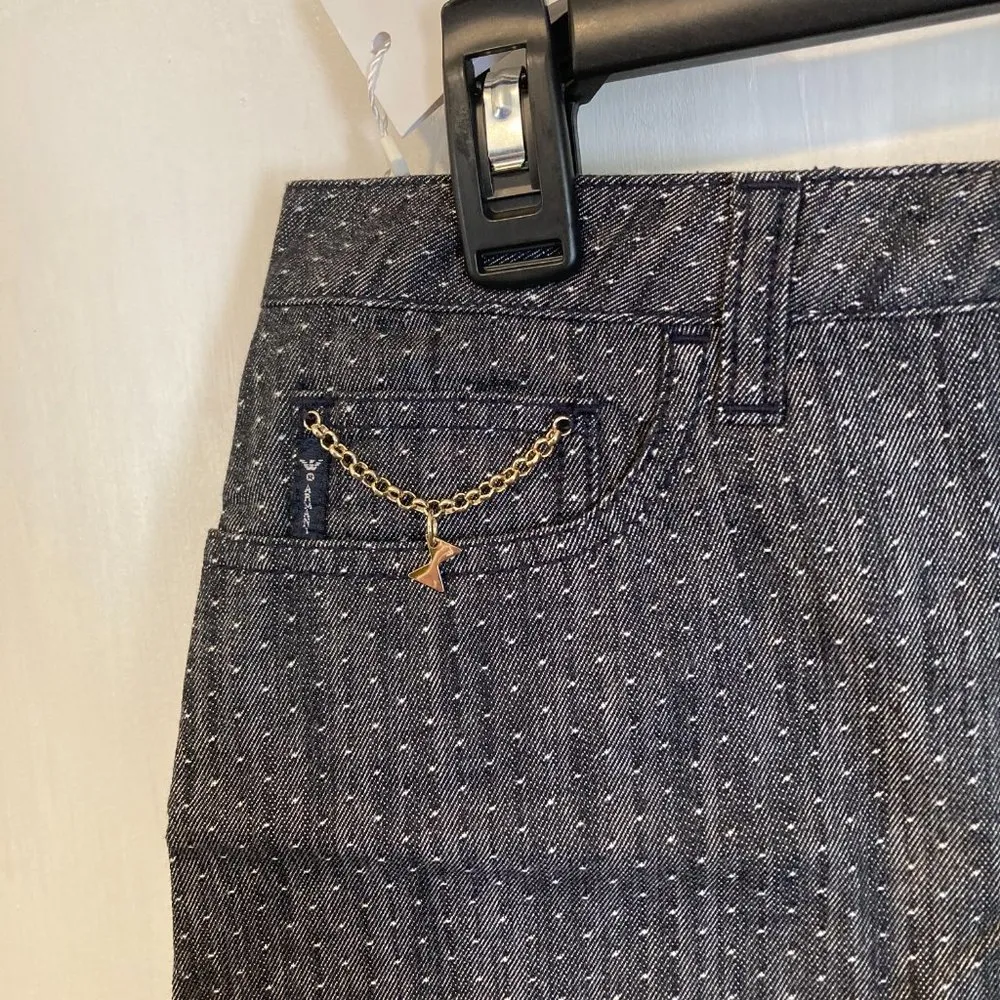Armani Junior girls size 11a chain embellished blue gray denim mini skirt 26" W - Image 2