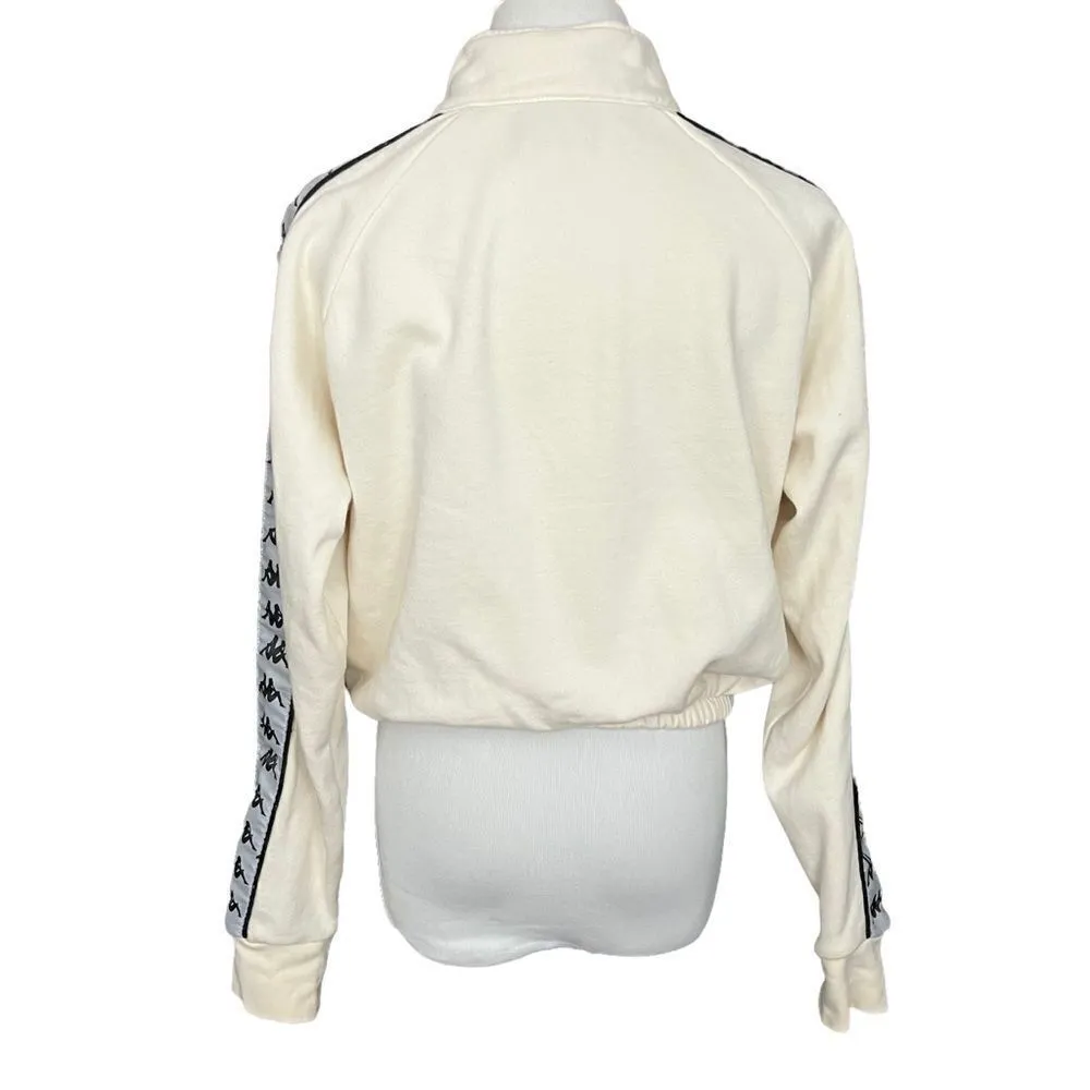 Kappa Cream Cropped Quarter Zip Logo Tape Pullover S - Image 3
