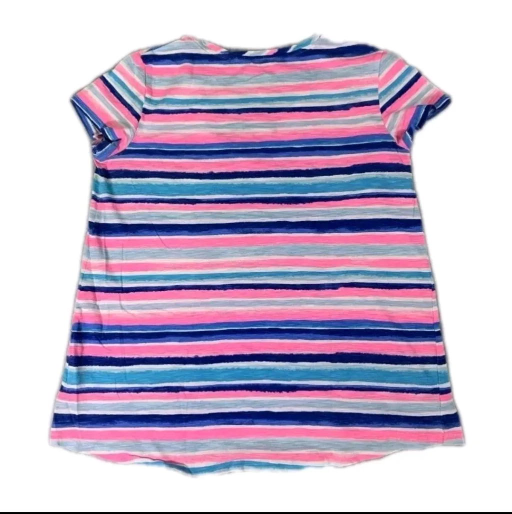 Lilly Pulitzer Etta V Neck Sandy Shell Stripe Size Small Blue Pink - Image 2