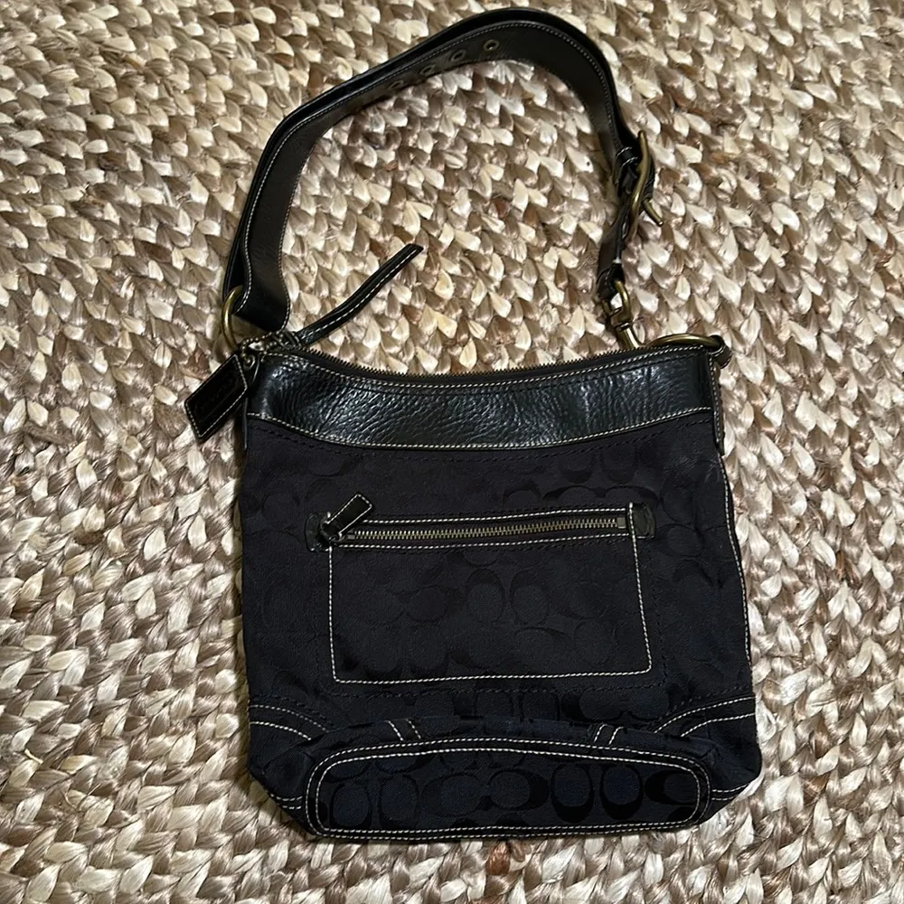 Black Coach Signature Shoulder Bag with Brass Hardware, clean interior! - Image 3